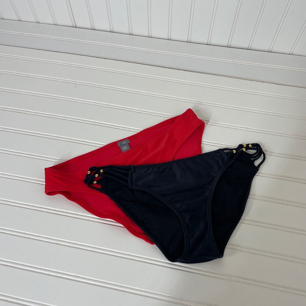 Aerie Red Bikini Bottom & Pilyq Black & Gold Braided Full Bikini Bottom S